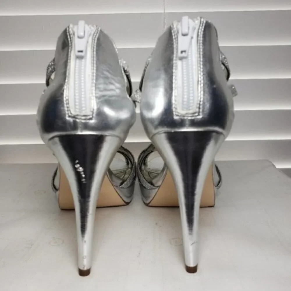 Alfani TACY Silver Open Toe Slip-On Zip Heels